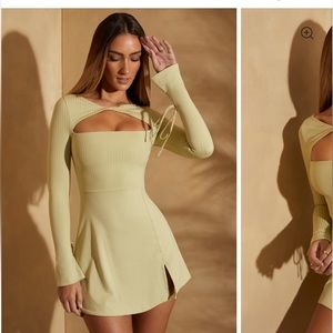 Oh Polly Pale Lime Ribbed Cutout Mini Dress